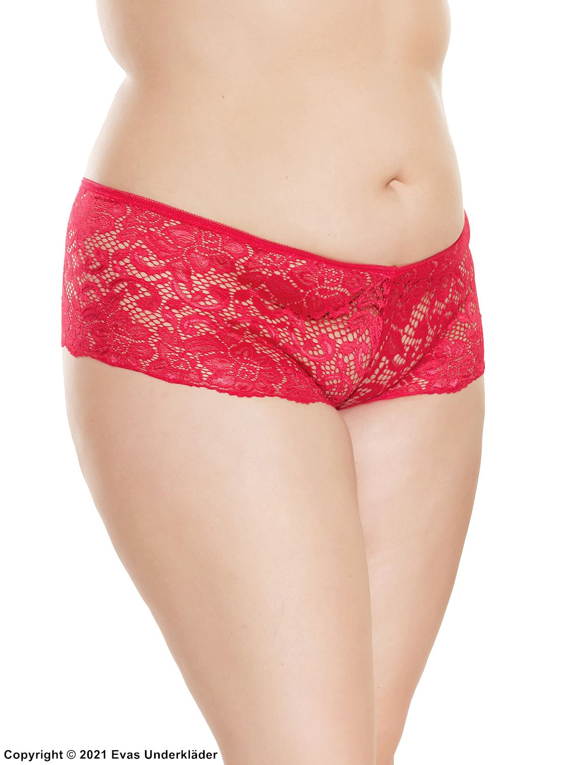 Romantische Boyshort-Höschen, Stretch-Spitze, Plus Size